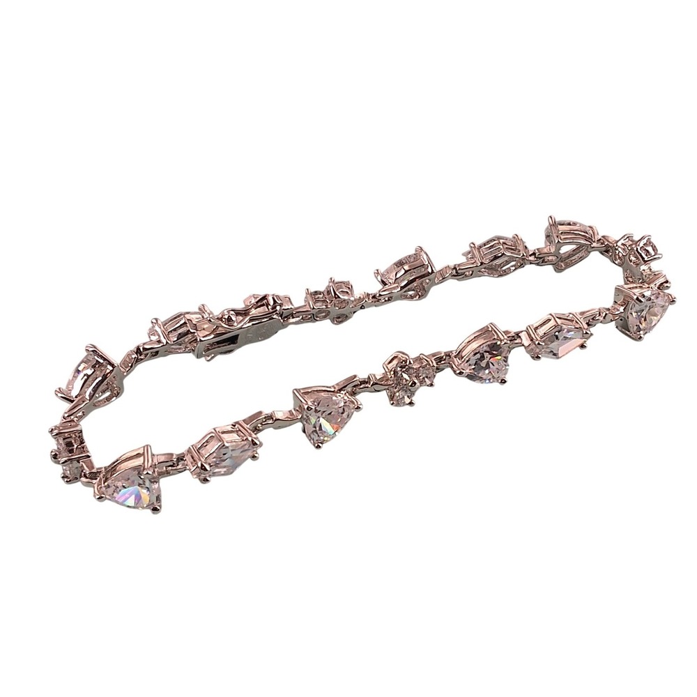 Multi-Shape CZ Tennis Bracelet Heart Pear Round‎ Baguette 7" Silver Tone Bridal